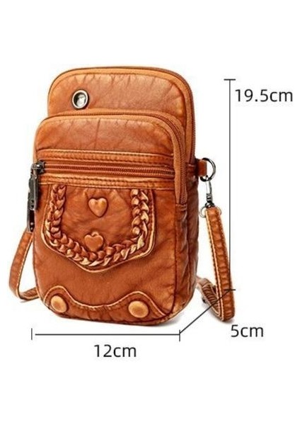 Retro Moda Yıkanmış Yumuşak Deri Küçük Kare Çanta, Tek Omuzlu Çapraz Gövde Çok Katmanlı Cep Telefonu Çantası (Yurt Dışından)