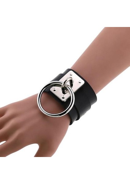 El Yapımı Gotik Punk Deri Bilezikler, Kadınlar & Amp;erkekler Metal O-Raund Bangle (Gümüş Koyu Mavi) (Yurt Dışından)