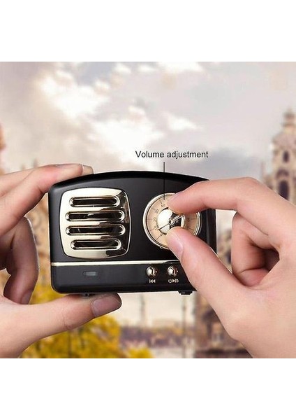 Retro Bluetooth Kablosuz Mini Taşınabilir Hoparlör 3D Stereo Surround Subwoofer Hoparlörler (Siyah) (Yurt Dışından)