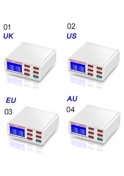 LCD Ekran 6-Portlu Masaüstü ile Beyaz USB Şarj Cep Telefonu Şarj Akıllı Hızlı Şarj Smartphone Tablet (Yurt Dışından)