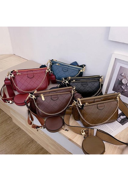 Kadınların Omuz Crossbody Çantası, Elmas Nakış Düz Renkli Pu Deri Çanta (Yurt Dışından) indirimleri