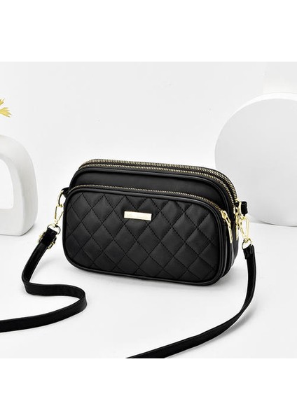 Mini Üç Katmanlı Yumuşak Deri Kadın Küçük Kare Çanta, Moda Moda Tüm Eşleşen Tek Omuzlu Messenger Küçük Kare Çanta (Yurt Dışından)