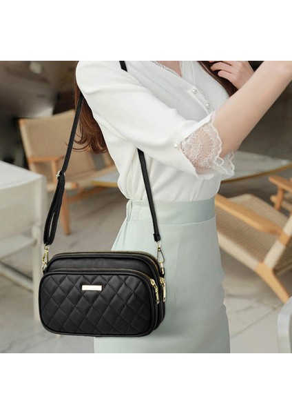 Mini Üç Katmanlı Yumuşak Deri Kadın Küçük Kare Çanta, Moda Moda Tüm Eşleşen Tek Omuzlu Messenger Küçük Kare Çanta (Yurt Dışından)