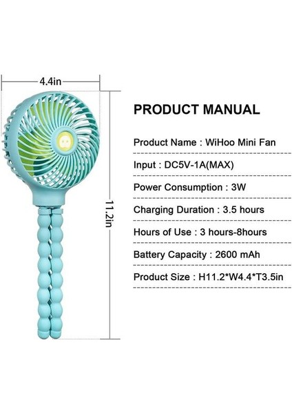 Mini Arabası Fan, Şarj Edilebilir Taşınabilir Fan, Ofis Odası / Bebek Odası / Açık (Mavi) (Yurt Dışından)