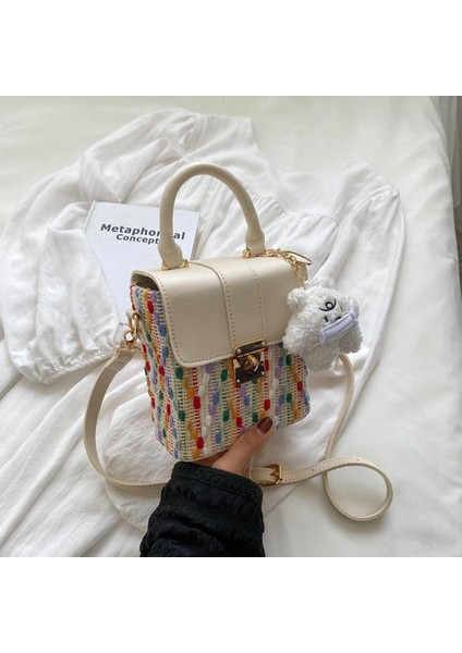 Kontrastlı Renk Dokuma Tote Kutu Çantası, Şık Retro Küçük Kare Çanta, Modaya Uygun Haberci Omuz Çantası (Yurt Dışından)