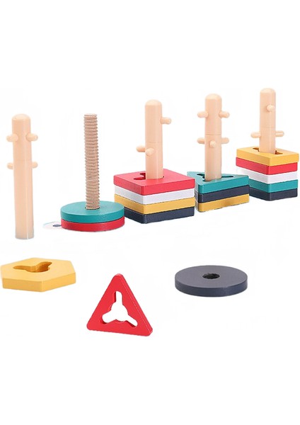 Bebek Oyuncakları Eğitici Renkli Ahşap Geometrik Sıralama Kurulu Montessori Çocuklar Eğitici Oyuncaklar Yığın Yapı Bulmaca Çocuk Hediye | Renk ve Amp;şekil (Yurt Dışından)