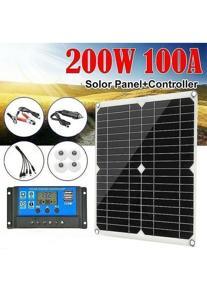 Güneş Paneli Kiti 200W 60A 12V Akü Şarj Regülatörü Karavan Tekne Dış Mekan, (Yurt Dışından)