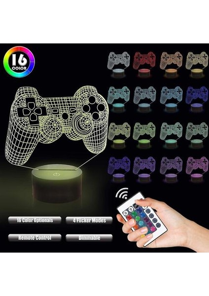 3D Gamepad Lambası Oyun Konsolu Gece Lambası 3D Illüzyon Lambası (Yurt Dışından)