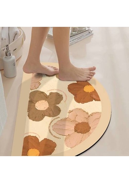 Yağlı Boya Yumuşak Diatom Çamur Emici Pad, Banyo Tuvalet Kapısı Banyo Kaymaz Hızlı Kuruyan Yarı Dairesel Ayak Mat Halı (Yurt Dışından)