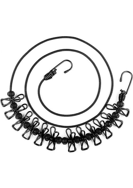 12 Adet Clothespins ile Taşınabilir Elastik Seyahat Clothesline Seyahat Gadget'ları (Siyah) (Yurt Dışından)