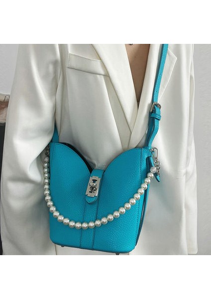 Azınlık Tasarımı Inci Zinciri Kova Çantası, Şeker Renk Tek Omuz Crossbody Çantası (Yurt Dışından)