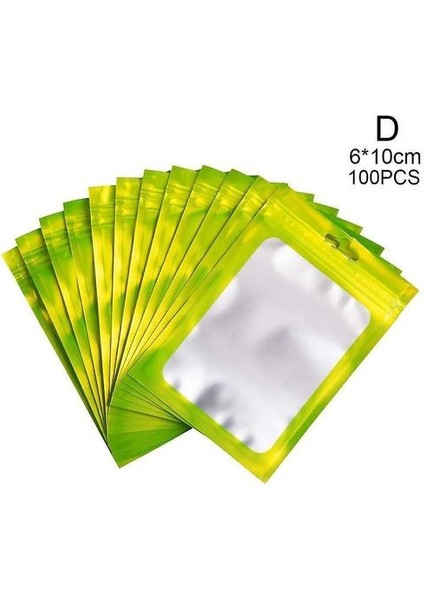 (Yeşil 6X10 Cm) 100 Adet 4 Boyutları Düz Kozmetik Çantası Bir Yan Temizle Holografik Mini Alüminyum Folyo Zip Kilit Çanta Kalın (Yurt Dışından)