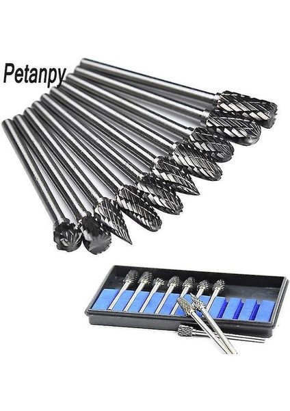 PRO10PC 1/8 "shank Tungsten Karbür Freze Kesici Rotary Brocas Com Escareador Hss Çelik Koni Matkap Seti Elmas Matkap (Yurt Dışından)