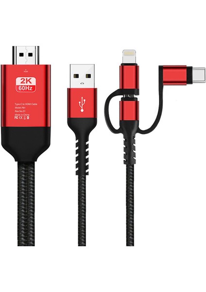 3 Arada 1 Mhl USB Tip C Ila HDMI Kablosu 1080P Hd Tv Adaptörü Android & Amp;ios (Kırmızı) (Yurt Dışından)