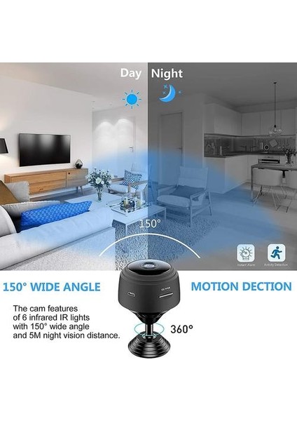 Mini Spy, 32G 1080P Wifi Gece Görüşü ile Ev Güvenlik Gözetim Kamerası, Mini Bebek Kamerası ve Hareket Algılama (Siyah) (Yurt Dışından)