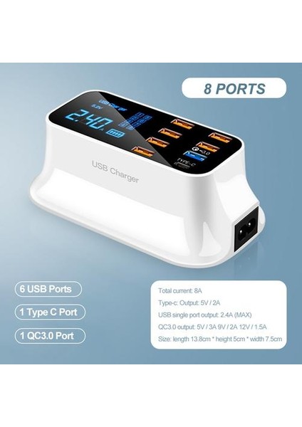 8 Portlar Tipi C USB Şarj Android Için Iphone Adaptörü Telefon Tablet Dijital Ekran Xiaomi Huawei Samsung Için Dijital Ekran Hızlı Şarj | Cep Telefonu Şarj Cihazları (Yurt Dışından)