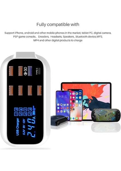 8 Portlar Tipi C USB Şarj Android Için Iphone Adaptörü Telefon Tablet Dijital Ekran Xiaomi Huawei Samsung Için Dijital Ekran Hızlı Şarj | Cep Telefonu Şarj Cihazları (Yurt Dışından)