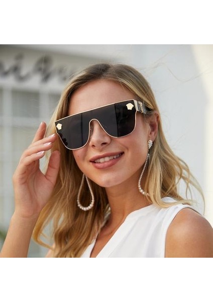 Boy Bayanlar Güneş Gözlükleri Siyah Moda Tek Parça Güneş Gözlüğü Büyük Çerçeve Lüks Marka Tasarımcısı Retro Gözlük Unisex | Kadın Güneş Gözlüğü (Yurt Dışından)