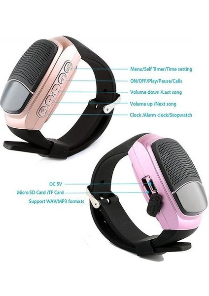 Bluetooth Hoparlör Spor Akıllı Saat B90 Eller Serbest Arama Tf Kart Fm Radyo Çalma Zamanlayıcı Kablosuz Zaman Göstergesi (Yurt Dışından)