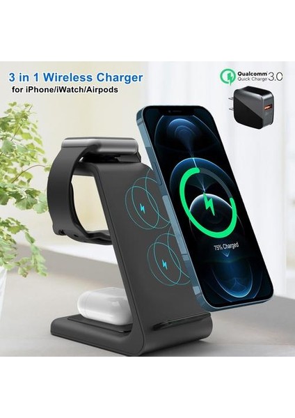 3 1 Indüksiyon Qi Kablosuz Şarj Hızlı Şarj Tutucu iPhone 12 Pro Max / 11 / Xs Apple Watch Charger Için Samsung Pro | Cep Telefonu Şarjları (Yurt Dışından)