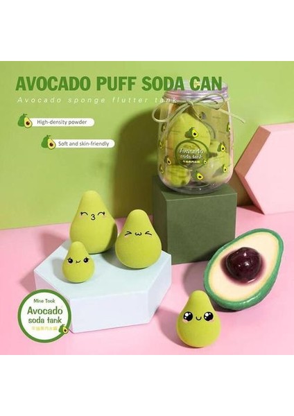 4 Adet / Şişe Sevimli Kız Kalp Puf Soda Konserve Şeftali Avokado Yumuşak Kuru Islak Cilt Dostu Tozu Yemeyin Kozmetik Puf Makyaj Aracı | Kozmetik Puf (Yeşil) (Yurt Dışından)