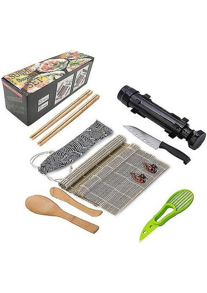 Suşi Yapma Seti, Bambu Paspaslı Hepsi Bir Arada Suşi Bazuka Yapımcısı, Bambu Yemek Çubukları, Avokado Dilimleyici, Kürek, Yayıcı, Suşi Bıçağı, Yemek Çubukları Tutucu (Yurt Dışından)