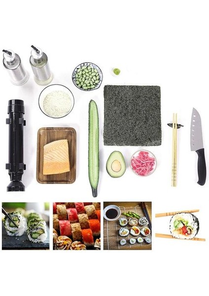 Suşi Yapma Seti, Bambu Paspaslı Hepsi Bir Arada Suşi Bazuka Yapımcısı, Bambu Yemek Çubukları, Avokado Dilimleyici, Kürek, Yayıcı, Suşi Bıçağı, Yemek Çubukları Tutucu (Yurt Dışından)