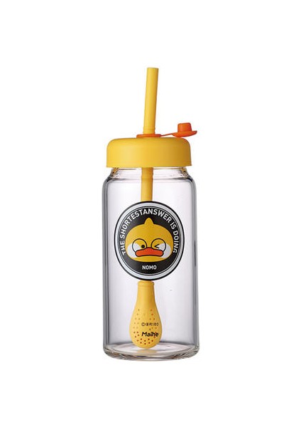 Öğrenciler ve Çocuklar Için Karikatür Deseni ve Pipetli 350ML Su Kupası Yüksek Borosilikat Cam Su Kupası (Yurt Dışından)