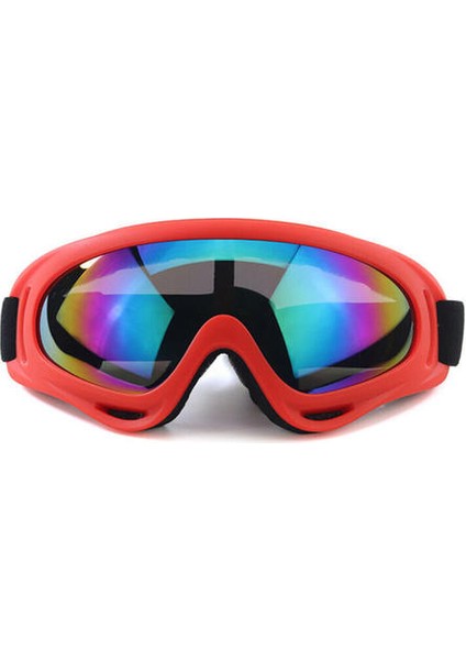 (Kırmızı Çerçeve + Renkli Lens) Anti-Sis Rüzgar Toz Sörf Jet Ski Kar Snowboard Gözlük Sunglass (Yurt Dışından)
