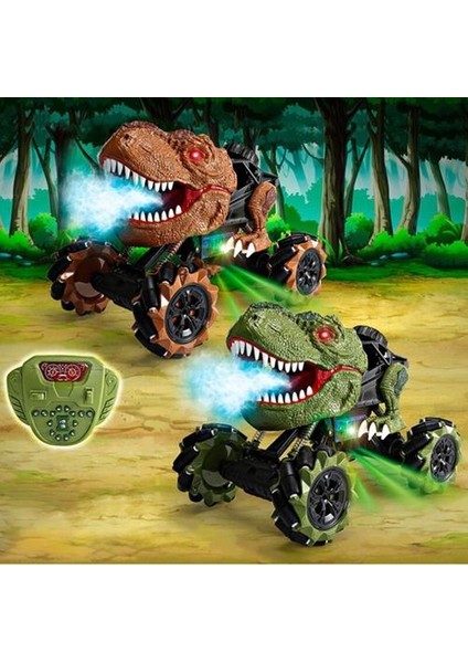 2021 Yeni Dinozor Rc Araba Dublör Drift Simülasyon Dinozor Uzaktan Kumanda Araba Sprey Işık Ses Evrensel Tekerlek Çocuk Oyuncakları | Rc Arabalar (Yeşil) (Yurt Dışından)