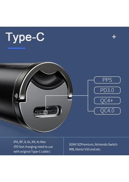 Siyah Araba Şarj Tipi C Hızlı Şarj 4.0 3.0 iPhone Huawei Xiaomi Samsung Pd 3.0 Hızlı Şarj USB Telefon Mini Şarj (Yurt Dışından)