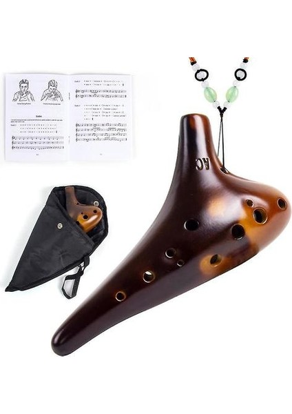 Ocarina 12 Delikli Alto C Seramik Taşıma Çantalı Nota Kitabı Askı Kahverengi|ocarina (Yurt Dışından)