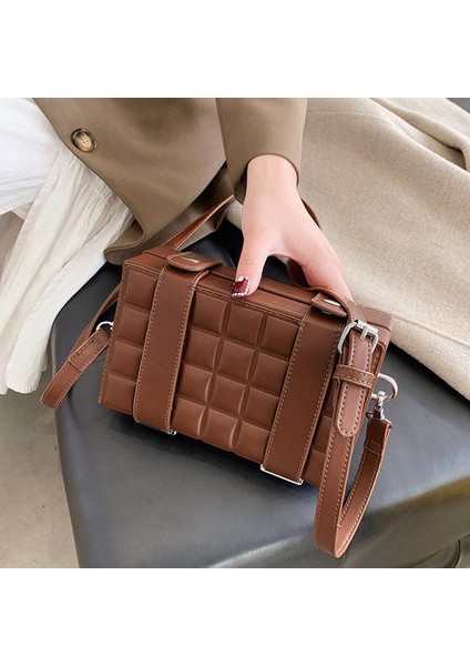 Moda Üst Düzey Kutu Çantaları, Eşleşen Ekose Küçük Kare Çantalar, Moda Doku Haberci Çantaları (Yurt Dışından)