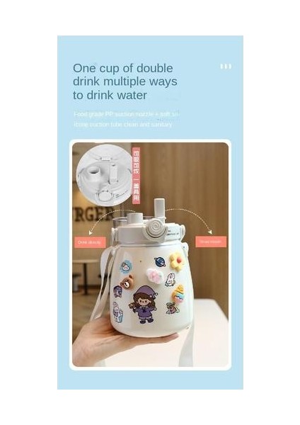 1l Yalıtımlı Su Kupası, Çift Içme Potu Göbek Şekli 304 Paslanmaz Çelik Çocuklar ve Samanlı Öğrenler Için Uygun Hediye Yalıtımlı Su Kupası Için Uygun Büyük Kapasite (Yurt Dışından) modelleri