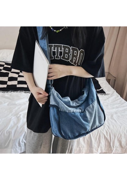 Büyük Kapasiteli Japon Kot Omuz Çantası, Üniversite Öğrenci Tote Çantası, Niş Sınıfı Messenger Çantası (Yurt Dışından)