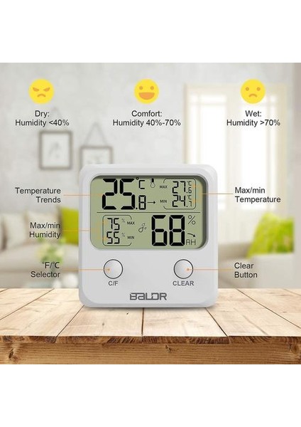 Dijital Higrometre Termometresi, Ekran Monitörlü Dijital Iç Mekan Sıcaklık Higrometresi Ev ve Ofis Için Daha Büyük Sıcaklık ve Nem (Yurt Dışından)
