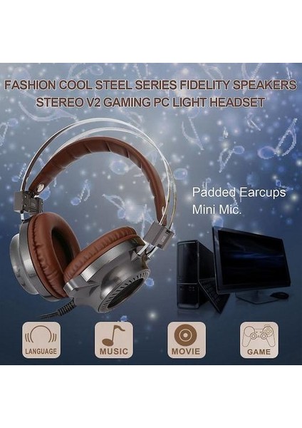 Moda Serin Çelik Serisi Sadakat Hoparlörler Stereo V2 Oyun Pc Işık Kulaklığı (Yurt Dışından)