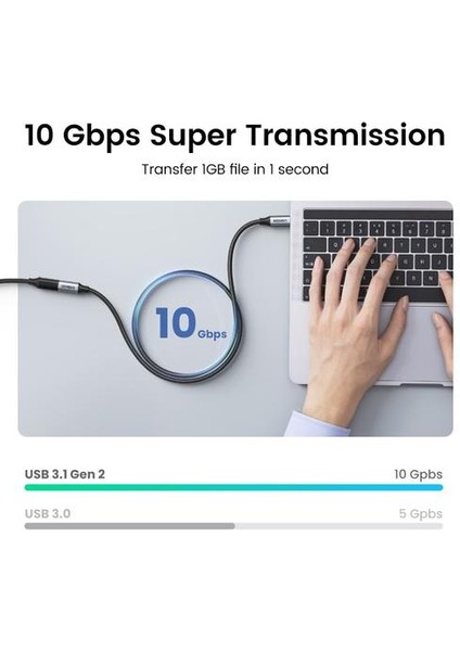 Siyah USB C Uzatma Kablosu Erkek Kadın Tipi C Uzatma Kablosu Thunderbolt 3 Nintendo Anahtarı MacBook Pro Google Piksel 3 2 | Veri Kablosu (Yurt Dışından)