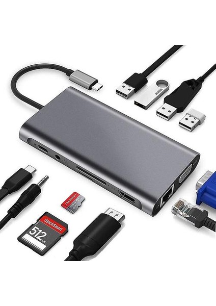 Tip-C Bağlantı Istasyonu 11 Bir Arada HDMI Ağ Kartı ile Hepsi Bir Arada Dönüştürücü Macbook Için USB Hub Yerleştirme Istasyonu (Yurt Dışından)