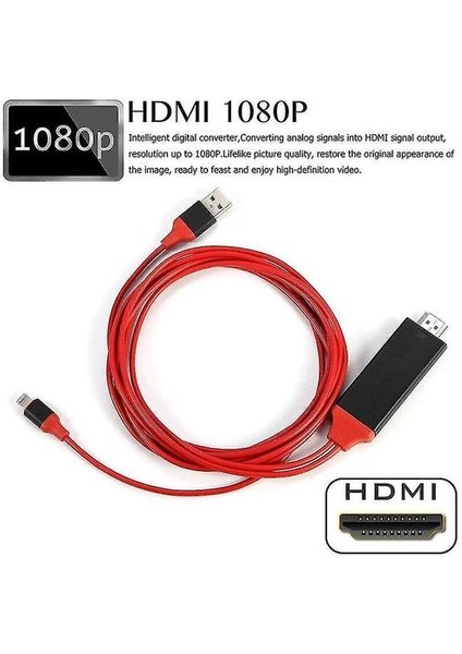 (Kırmızı) Lightning - HDMI 1080P Hd Tv Kablosu Adaptörü Android IPhone Samsung Lg IPad Için (Yurt Dışından)