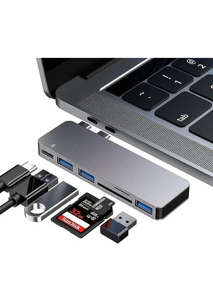 Macbook Pro/air 2022 2019 2018 Için USB C Hub Adaptörü, 6 In 1 Usb-C Aksesuarları Uyumlu (Yurt Dışından)