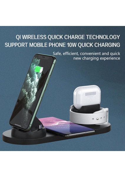 10 W Qi Kablosuz Şarj Istasyonu 6 In 1 iPhone Için Micro USB Tipi C Standı Telefon Şarj Apple Izle Şarj | Kablosuz Şarj (Yurt Dışından)