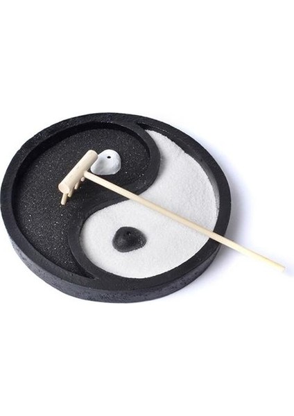 Yin Yang Tai Chi Bagua Diyagram Mini Zen Bahçe Kum Tepsisi Siyah ve Beyaz Yuvarlak Mikro Peyzaj Ev Ofis Masası Için (Yurt Dışından)