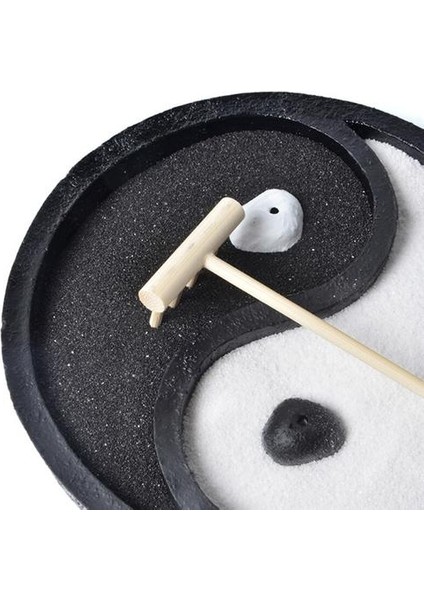 Yin Yang Tai Chi Bagua Diyagram Mini Zen Bahçe Kum Tepsisi Siyah ve Beyaz Yuvarlak Mikro Peyzaj Ev Ofis Masası Için (Yurt Dışından)