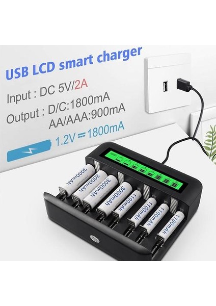LCD Evrensel Pil Şarj Cihazı - 8 Yuvalı Aa /aaa /c /d Pil Şarj Cihazı (Yurt Dışından)