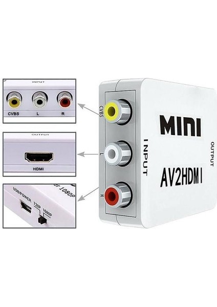 Rca'ya HDMI Uyumlu 1080 P Dönüştürücü Kompozit Cvbs Av Video Ses Dönüştürücü Hd Video Converter HDMI Uyumlu Adaptör (Beyaz) (Yurt Dışından)