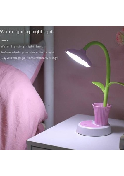 Yaratıcı Güneş Çiçek Kalemi Tutucu Masa Lambası, USB Şarj Yatak Odası Masaüstü LED Lamba, Öğrenci Yurt Göz Koruma Masa Lambası (Yurt Dışından)
