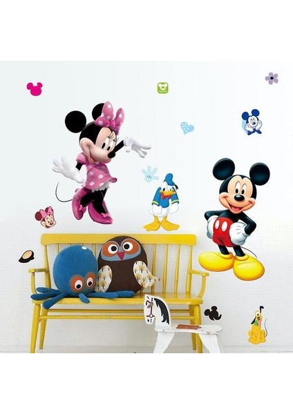 Mickey Minnie Dekoratif Karikatür Sevimli Pvc Duvar Çıkartması Komik 3D Duvar Çıkartmaları Yatak Odası Zemin Duvar Kağıdı Anime Duvar Sanatı (Yurt Dışından)