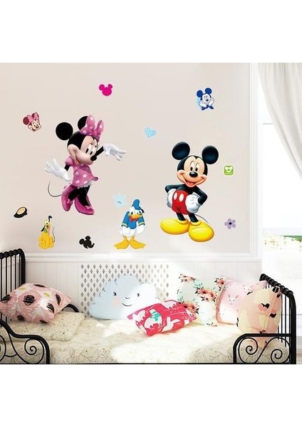 Mickey Minnie Dekoratif Karikatür Sevimli Pvc Duvar Çıkartması Komik 3D Duvar Çıkartmaları Yatak Odası Zemin Duvar Kağıdı Anime Duvar Sanatı (Yurt Dışından)
