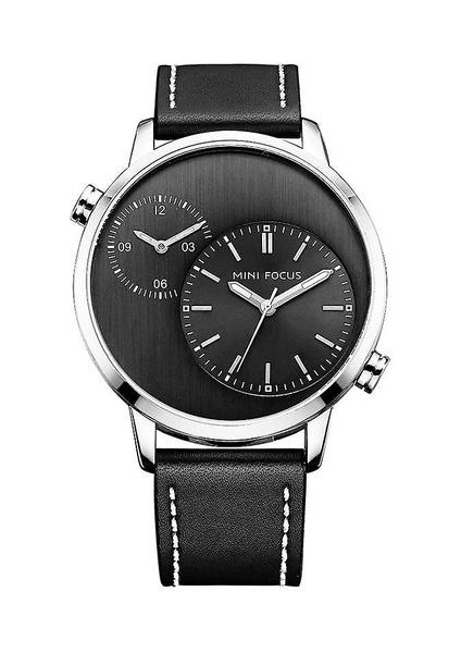 Mini Odak MF0035G Iki Zaman Bölgeleri Ekran Erkekler Izle Deri Kayış Quart (Yurt Dışından)